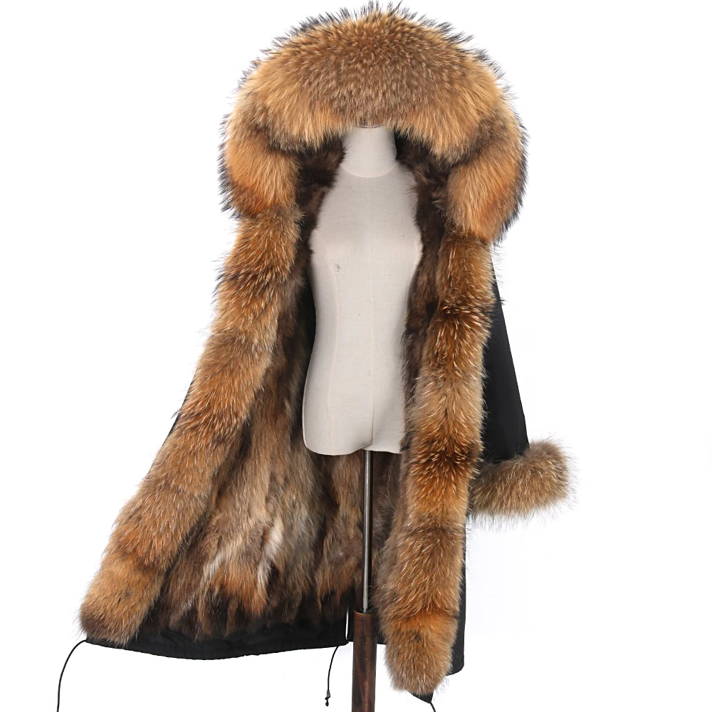 2021 X-long Waterproof Parka Winter Jacket Women Real Fox Fur Coat Natural Fox Fur Collar Hood Big Fur Outerwear Detachable