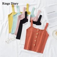 rings diary women summer strappy crop tops buttons front solid color casual knitting tops korean style basic going out new tops