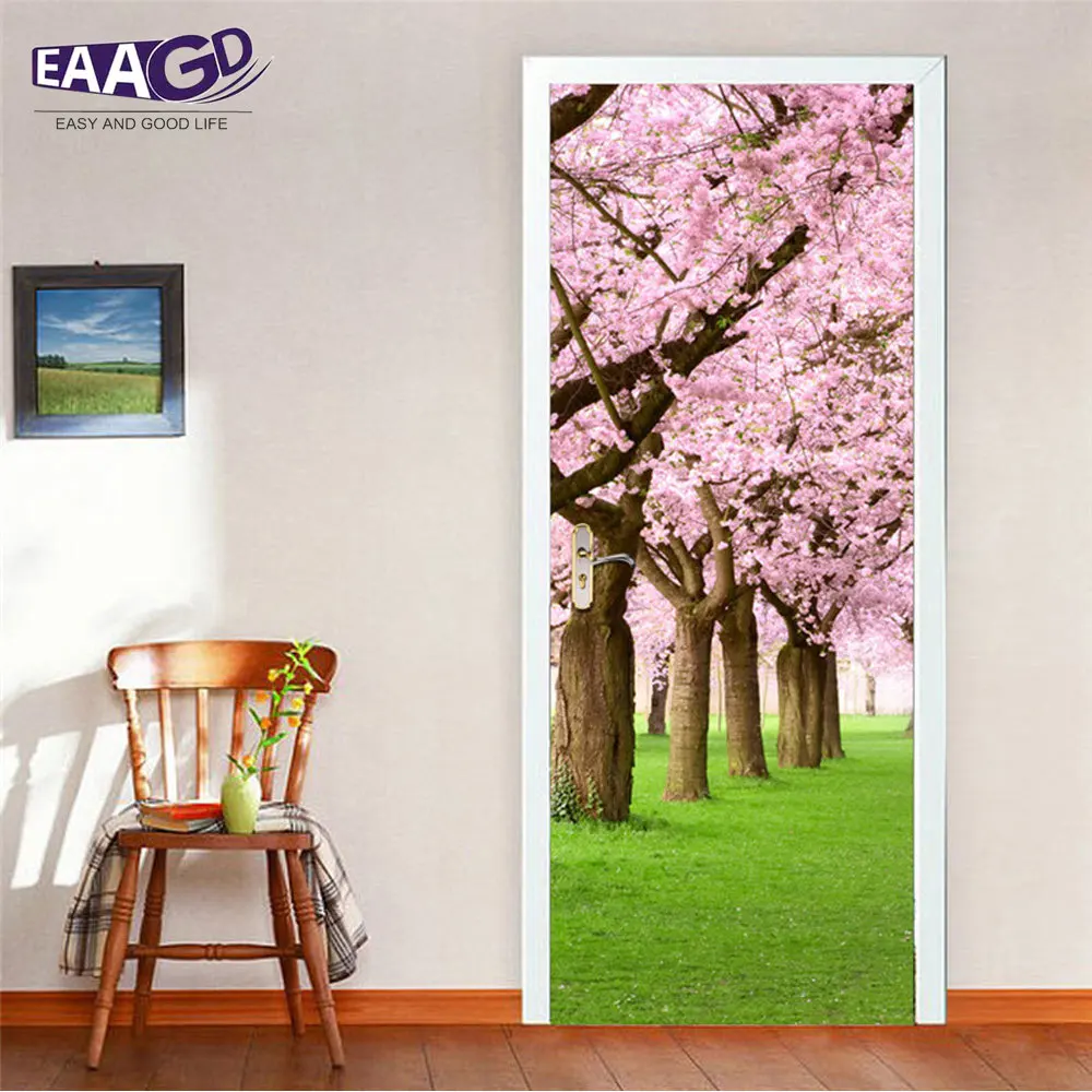 2 шт./компл. DIY Цвет Вишневое дерево двери дома творческие 3D наклейки шаблон для