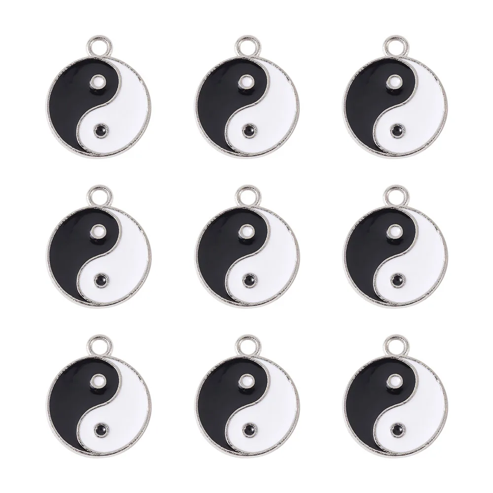 20pcs Alloy Fashion Pendant Yin Yang Eight Trigrams Black White Enamel Pendants For DIY Bracelet Necklace Making Decor,Hole: 2mm