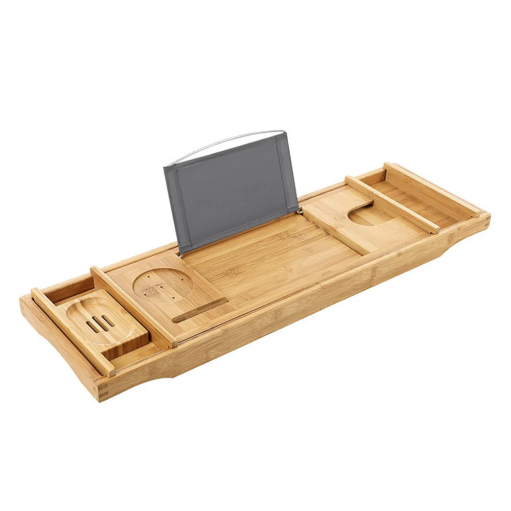 

1pc Extendable Bamboo Bathtub Rack Bamboo Bathtub Storage Tray Wood Color