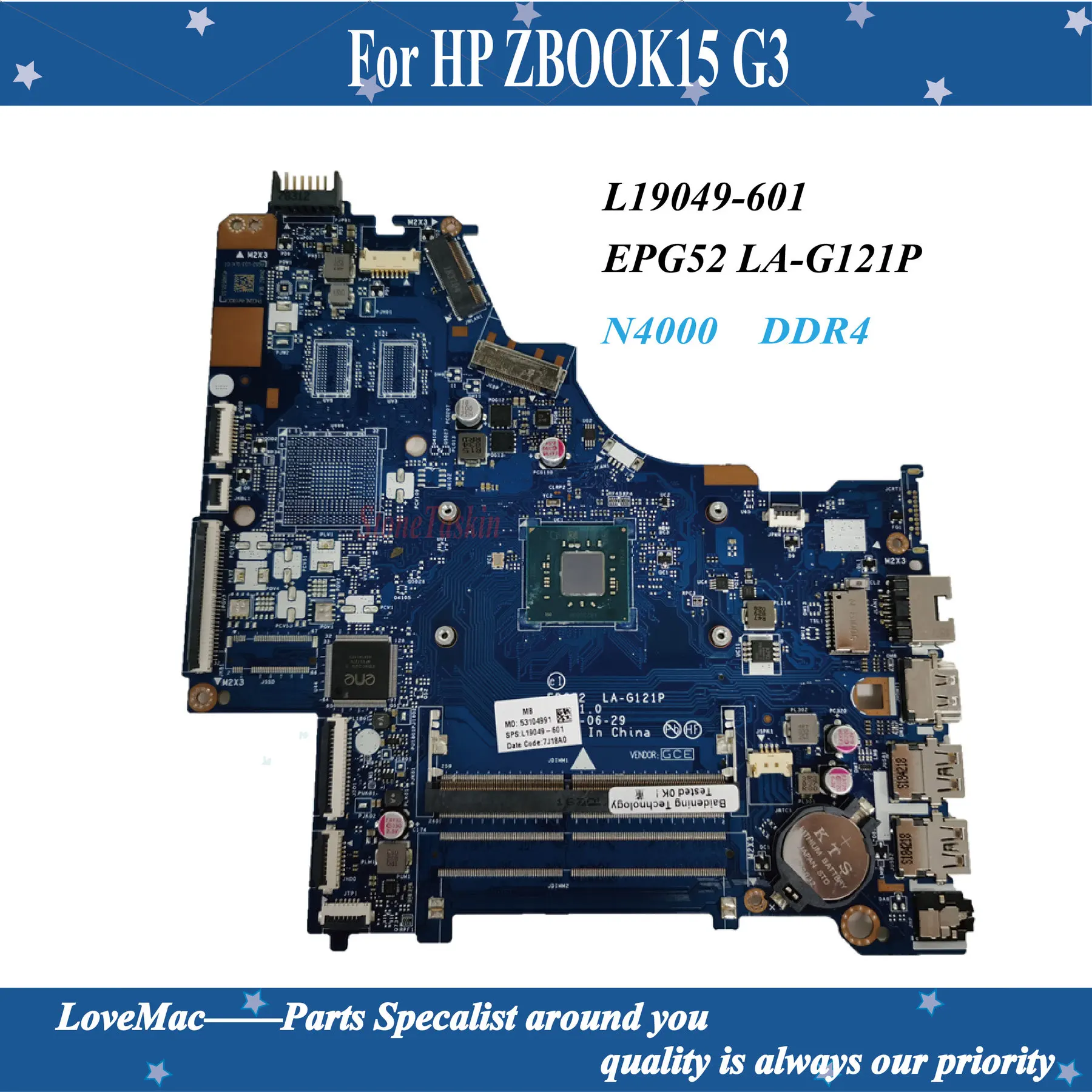   L19049-001  HP 15-Bs     L19049-601 EPG52 LA-G121P  Celeron N4000 DDR4 100% 
