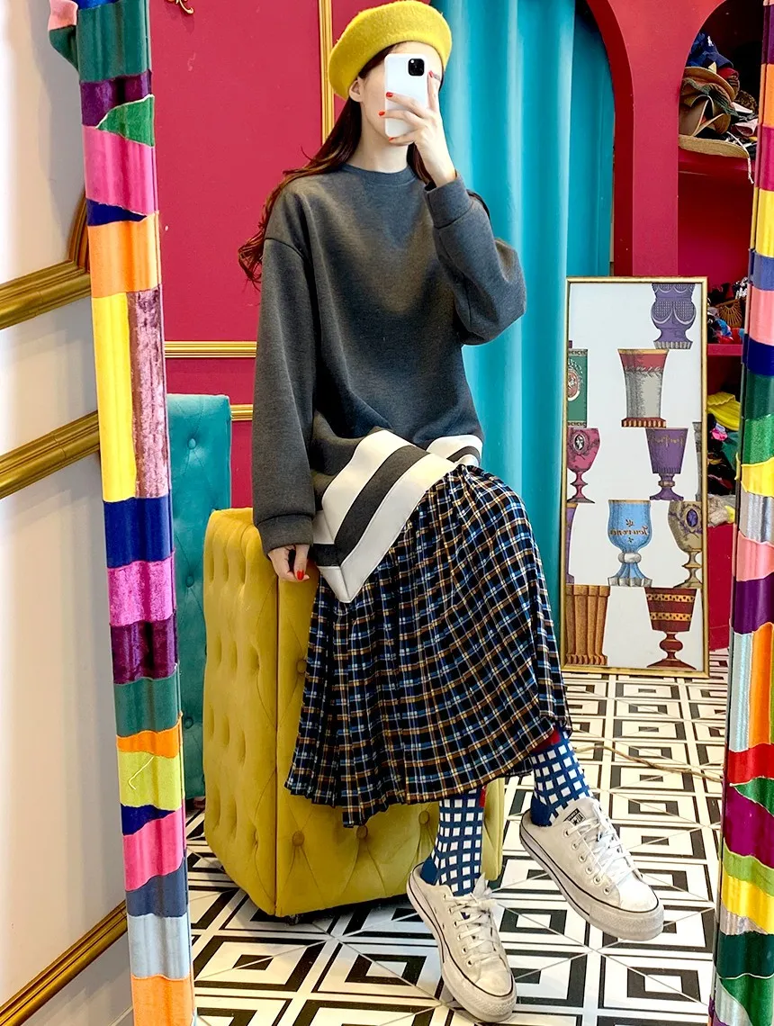 Корейский Стиль ретро шик дизайн личности контрастного Цвет шить якобы из двух