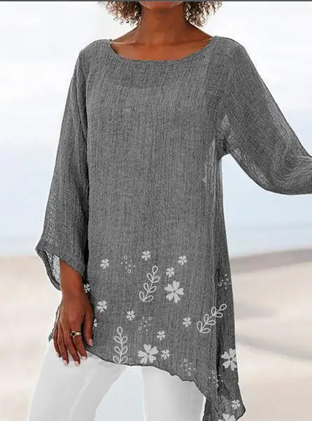 

Oversized 4XL Loose Womens Female Fashion Casual Print Linen Blouse tops Shirts New styles 2020