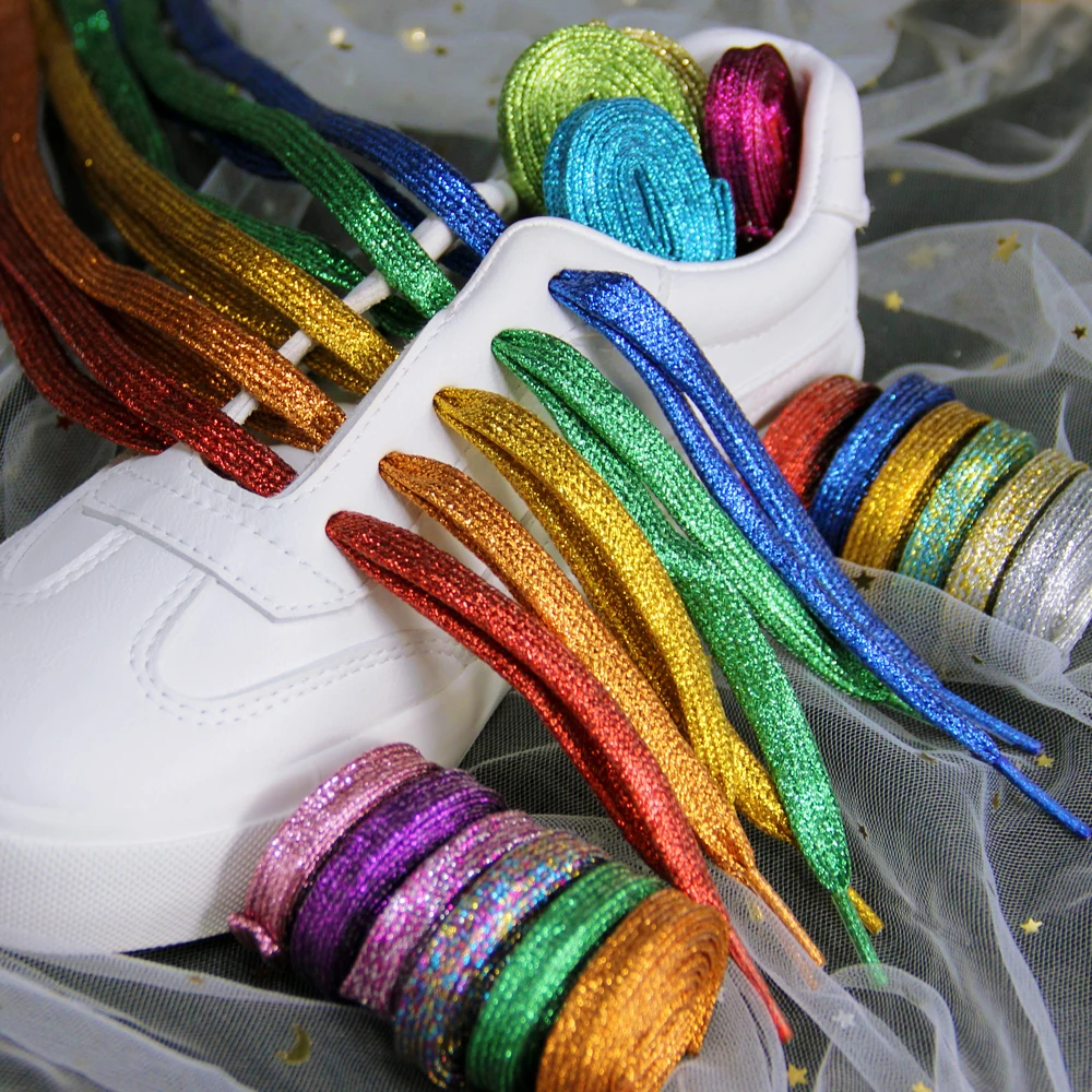 кружево шнурки для кроссовок ботинок Блестящие золотые и серебряные красочные