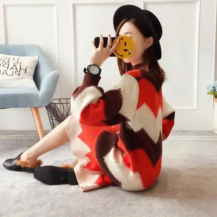 Женский свитер с длинным рукавом платье на зиму и осень тонкий вязаный платья в