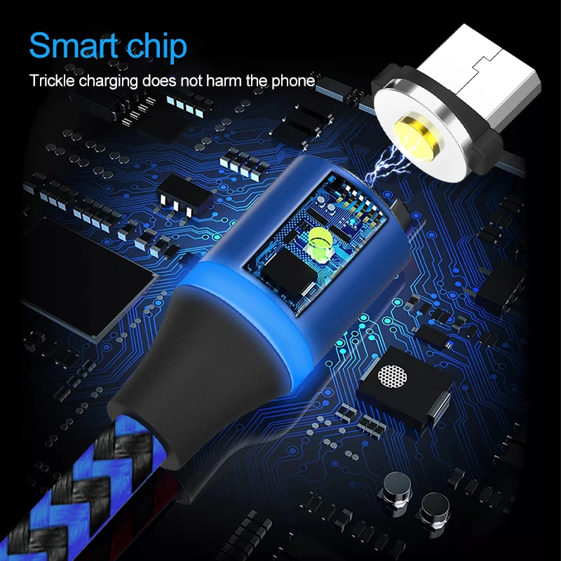 Магнитный кабель Micro USB Type C 2 1 А быстрый и стабильный зарядный со светодиодной