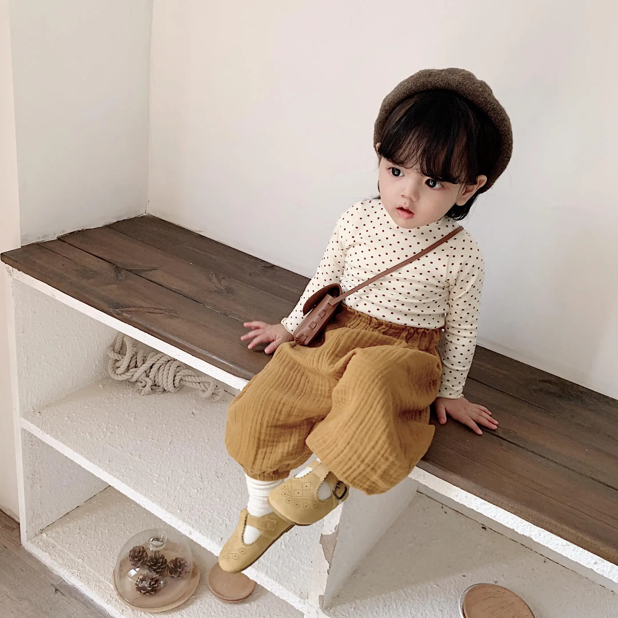 Girls T-shirt Spring And Autumn Dress New Kids Long Sleeve Bottom Shirt kids Long Sleeve Tops Girls Tees - Цвет: white dot