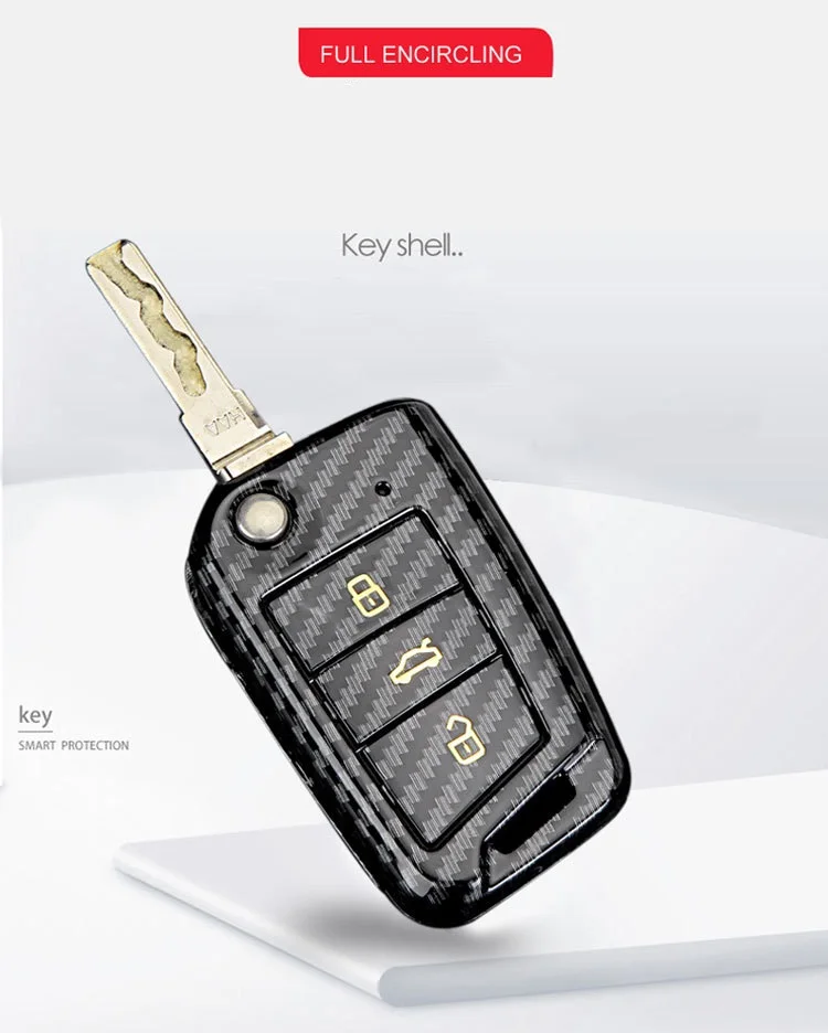 Глянцевый чехол для ключей из углеродного волокна ABS для Volkswagen Polo, Golf 7 Tiguan для Skoda Octavia Kodiaq Karoq для SEAT Leon