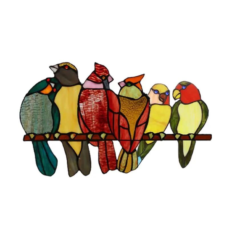 

Birds on a Wire Stained Glass Window Panels Spring Pendant Decor Hanging Acrylic High Stained Glass Suncatcher Window Panel