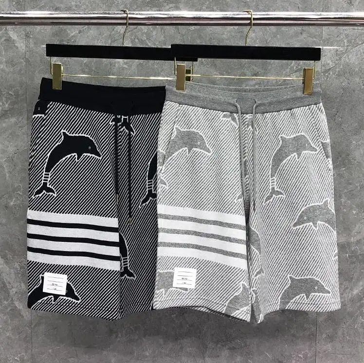 

Брендовые модные повседневные шорты 2021, мужские летние хлопковые спортивные брюки с рисунком дельфина, женские шорты в полоску до колена