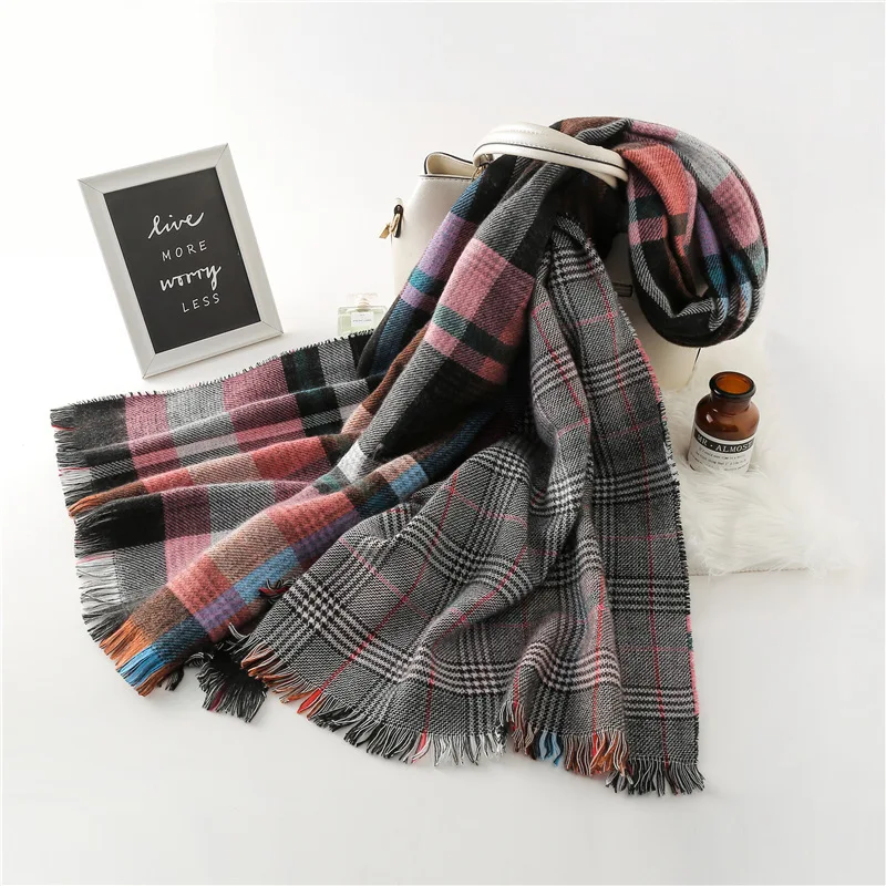 

70*200cm New Winter Scarf Korean Double-sided Grid Plaid Scarves In Autumn and Women's Shawls Keep Warm