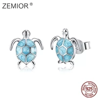 zemior s925 sterling silver stud earrings for women cute blue color tortoise shape zirconia trendy birthday gift send girlfriend