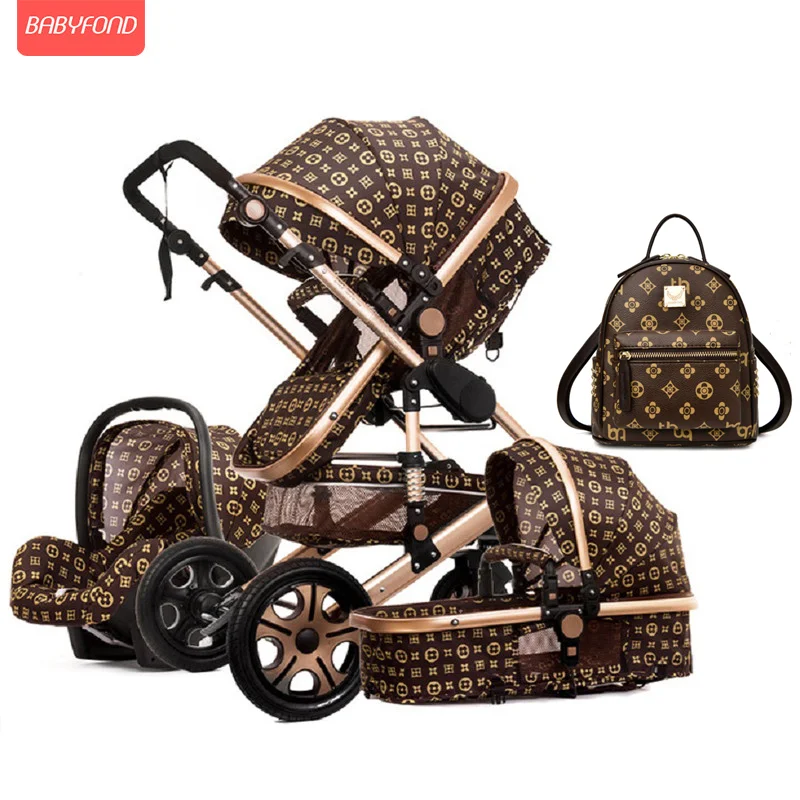 

Baby Stroller 3 in 1 PU High Landscape Luxury Carriages Can Sit Reclining Multi-functional Shock Absorber stroller for newborns