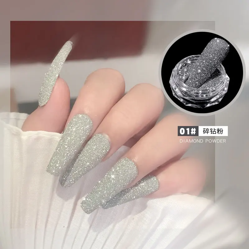 

1Box Nail Sparkling Diamond Powder 6 Colors Laser Silver Reflective Nails Glitter Fine Powders Shiny Nail Art Decorations