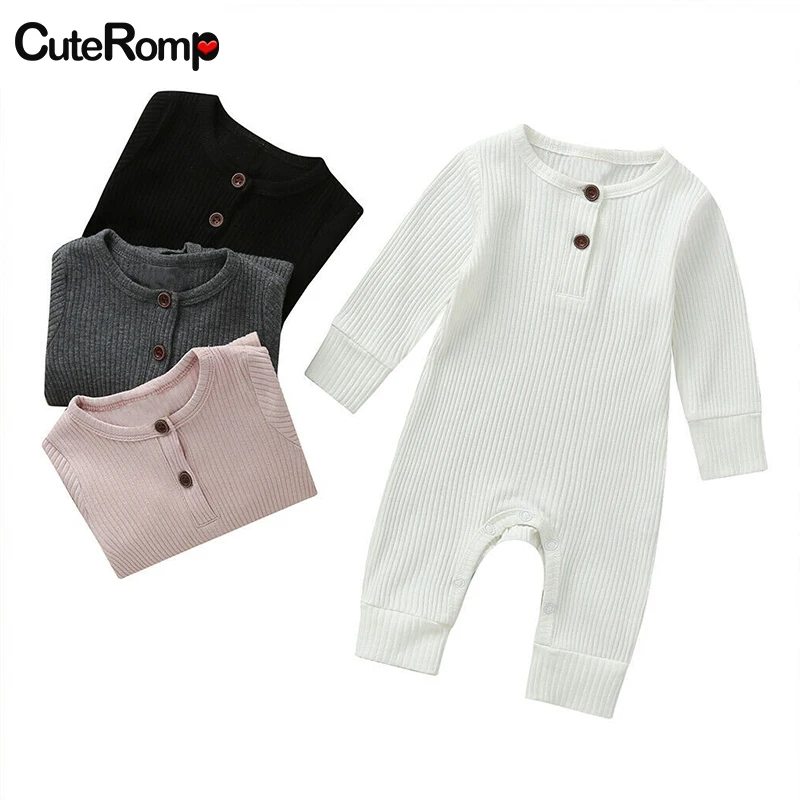 

Newborn Infant Baby Boy Girl Cotton Romper Knitted Ribbed Jumpsuit Baby Spring Autumn Clothing Solid Clothes soft Outfit