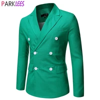 green double breasted suit jacket men brand slim fit notched lapel mens blazer casual 6 colors wedding party formal blazer homme