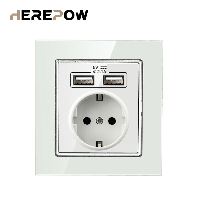 Herepow Розетка электрическая с двумя usb портами EC стандарт белая/черная/золотая
