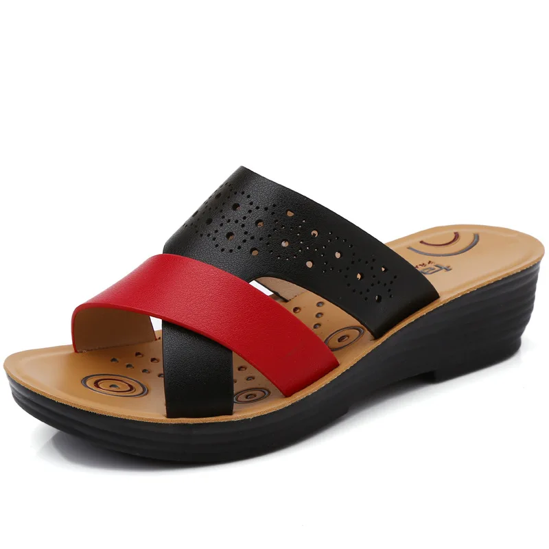 

Женские шлепанцы на танкетке, кожаные шлепанцы на среднем каблуке, Нескользящие шлепанцы на мягкой нескользящей подошве, Новинка лета 2020