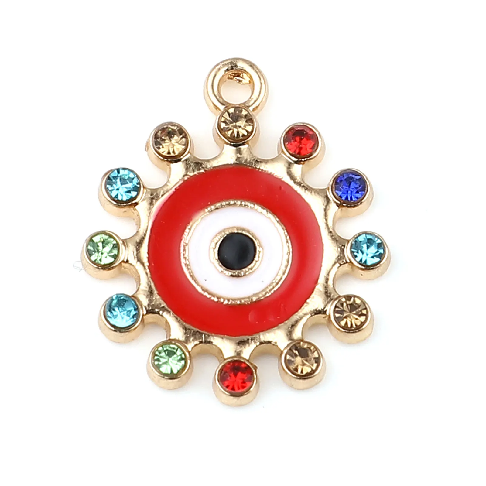 

DoreenBeads Religious Pendants Sun Gold Color Metal Eye Enamel Multicolor Rhinestone Charms DIY Making Earrings Jewelry,10PCs