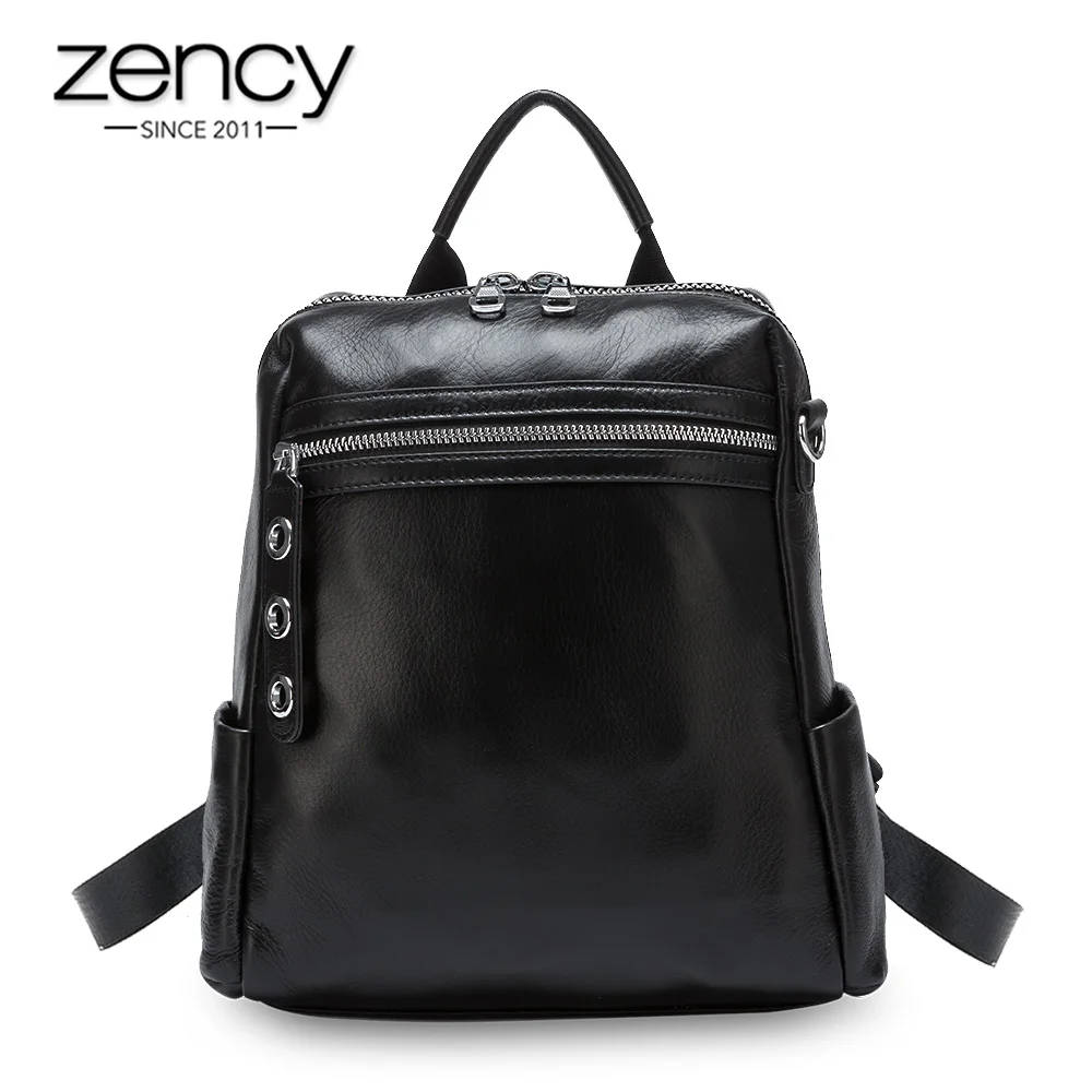 Рюкзак Zency из 100% натуральной кожи для женщин Классический школьный ранец черного
