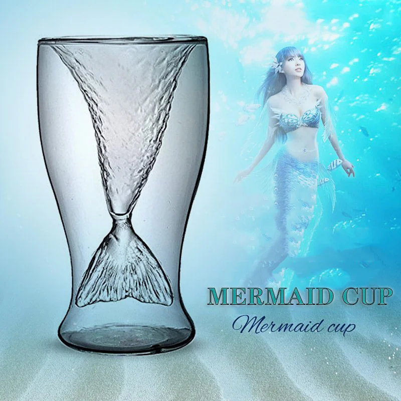 Горячая Распродажа креативная стеклянная чашка русалки с двойными стенками для