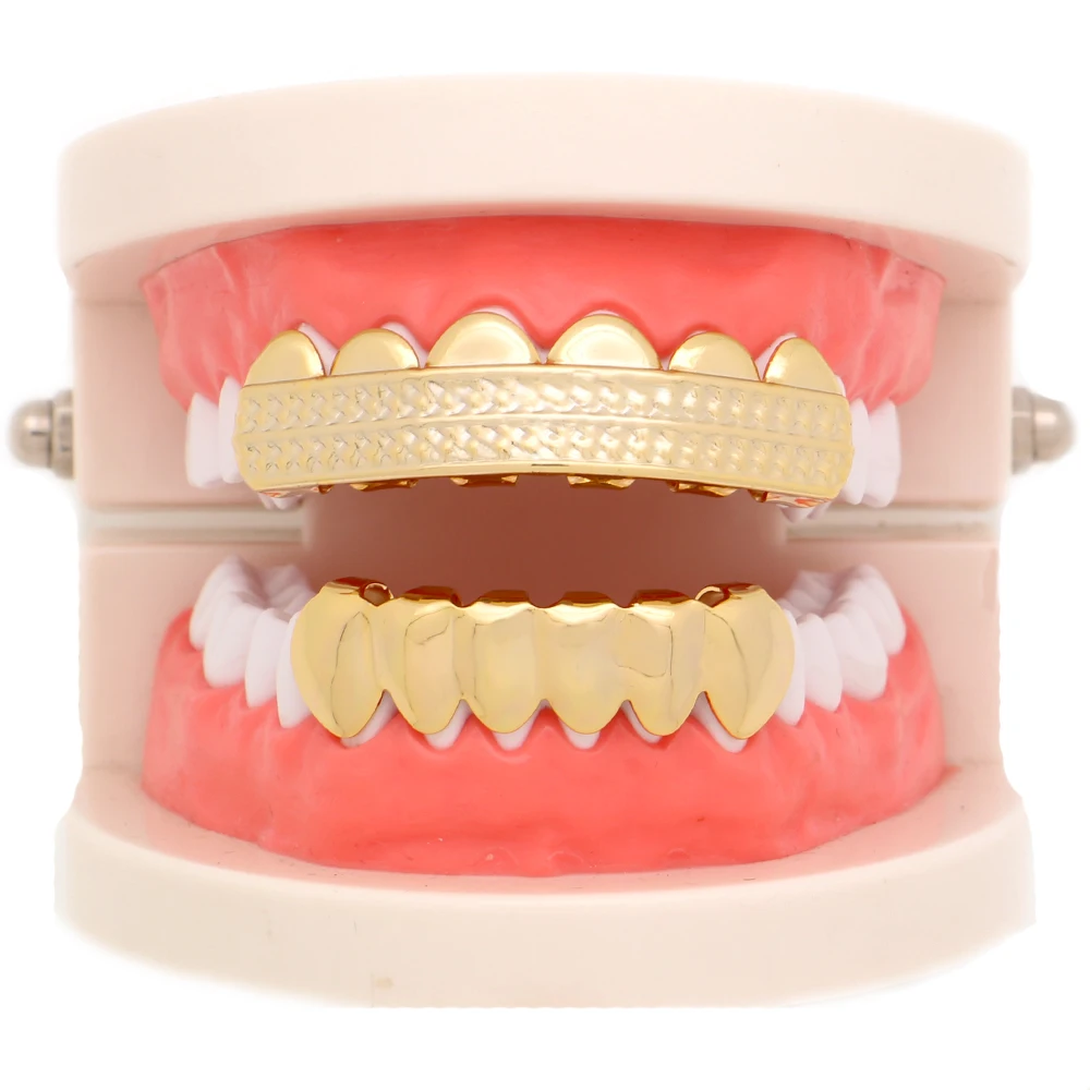 

Hip Hop Cross Pattern Teeth Grillz Set Top Bottom Gold Silver Color Grills Dental Vampire Tooth Caps Fashion Mouth Jewelry
