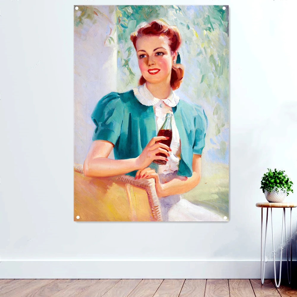 

Tableau Mural Banner Flag Classic Vintage World War II Sexy Pin Up Girl Poster Wall Painting For Living Room Home Coffee Bar C3