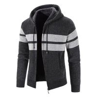 cardigan men hooded fleece sweater outwear winter warm sweatercoat men casual stripe hooded cardigan mens knitted sweater coats
