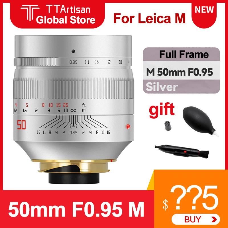 TTartisan 50 мм F0.95 объектив серебристого цвета Большая диафрагма для Leica M9 M10 M262 M240 M10P