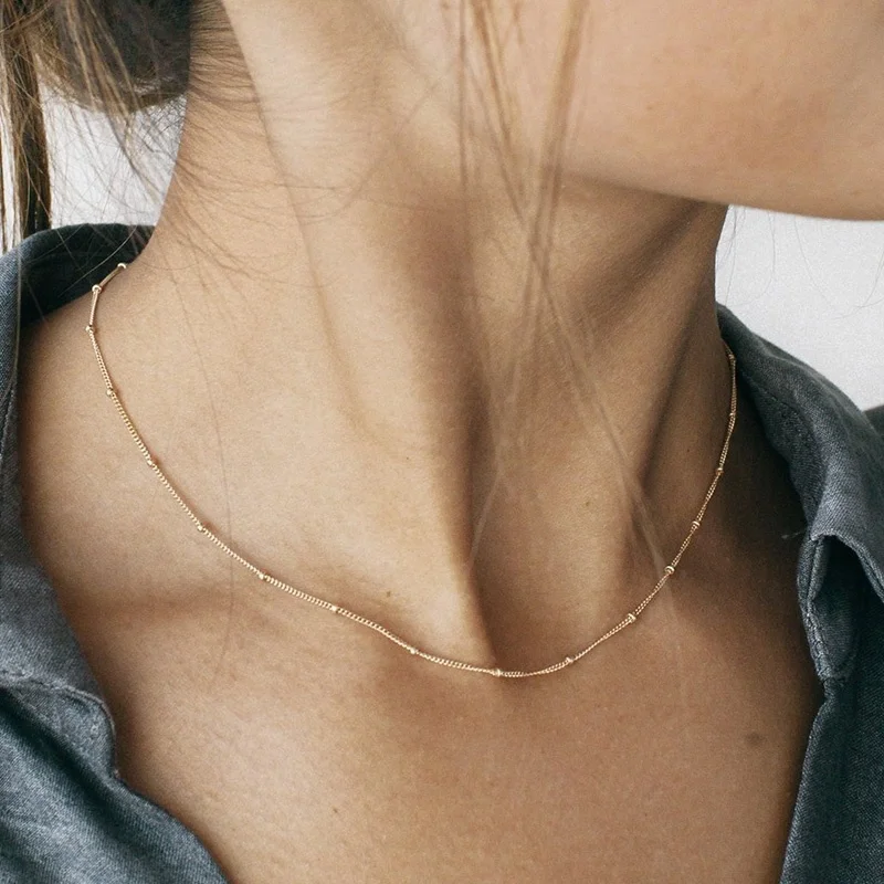 

Fashion Gold Silver Bead Chain Choker Necklace Charms Simple Exquisite Clavicle Statement Necklace for Women Collares Jewelry