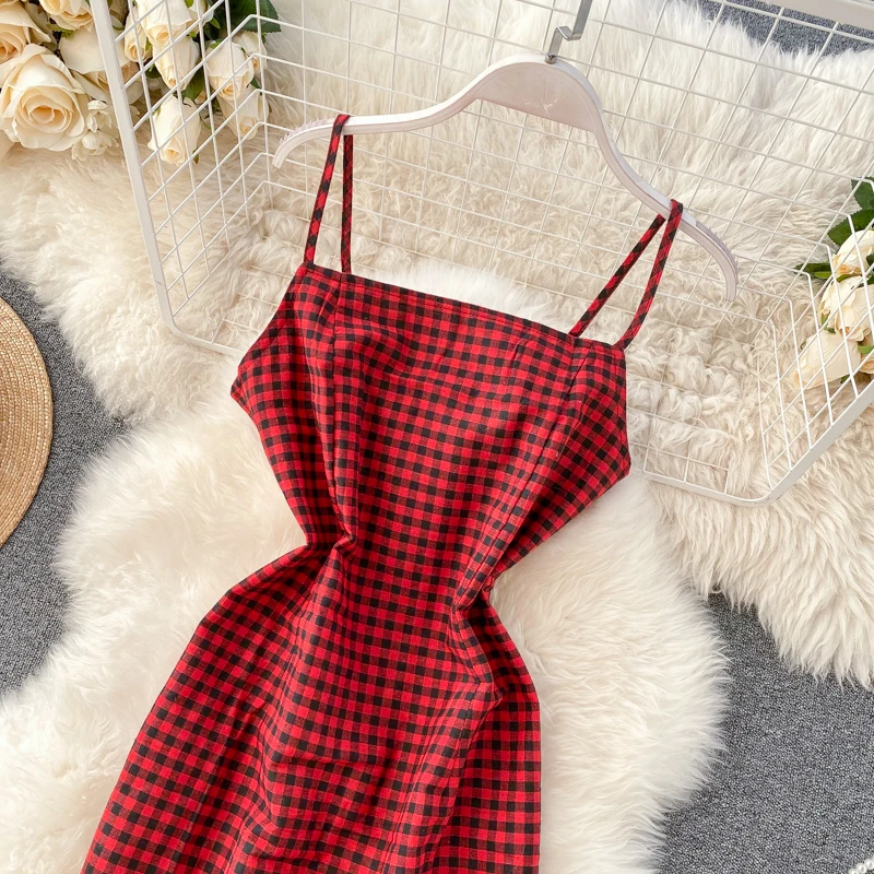 2020 Новая мода Женская одежда выше колена мини без рукавов клетчатое платье