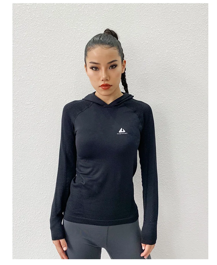Женские футболки для йоги Femme толстовки для бега спортивная фуфайка сетчатая полая Спортивная футболка тренировочная футболка с капюшоном топы Спортивная тренировочная блуза
