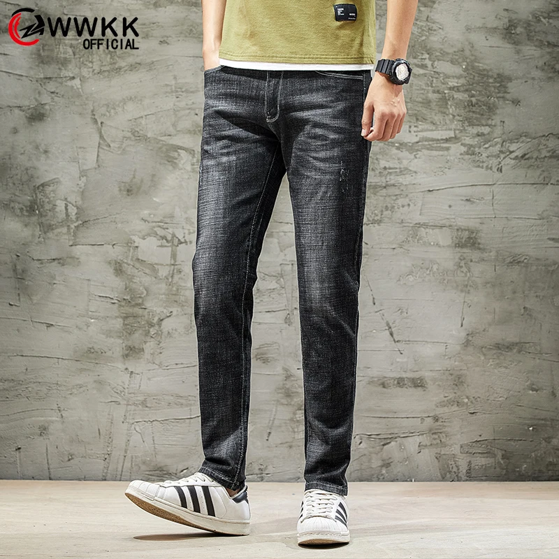 

WWKK 2020 Summer New Men's Fashion Thin Jeans Business Casual Stretch Slim Jeans Classic Trousers Denim Pants Male Brand Black