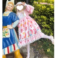 new y2k op japanese lolita soft girl cute long sleeve rabbit tea party dress retro peter pan collar kawaii princess dress women