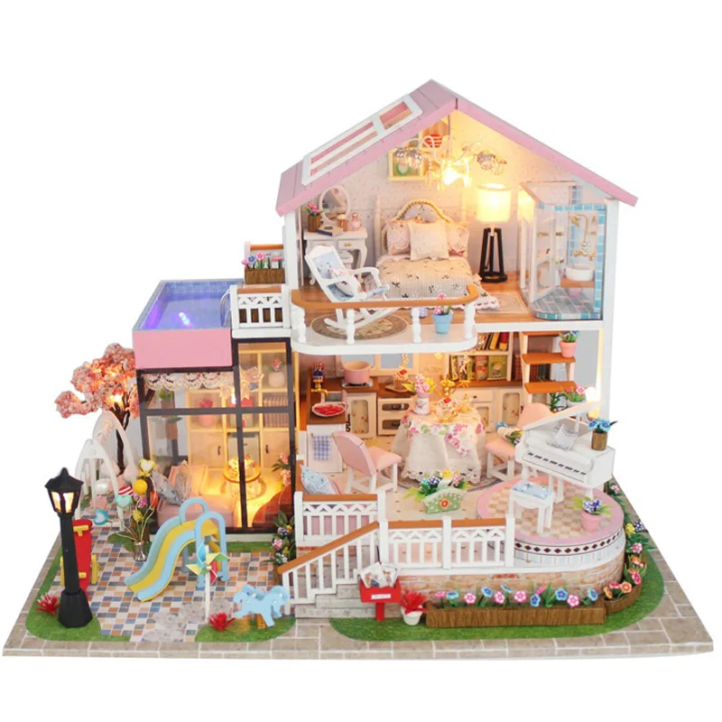 Luxury Sweet Villa Furniture Dollhouse Miniature Diy Kit Remote Control Led Lights Wooden Toy Dolls House Christmas Gift | Игрушки и