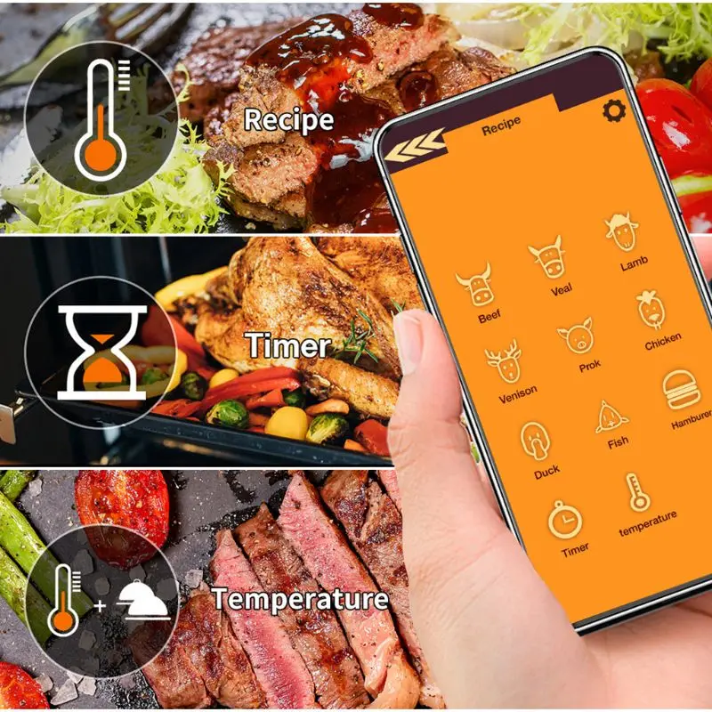 

100% Wireless Digital Bluetooth BBQ Thermometer With 2 Sensors APP Control Food Cooking Oven Meat Grill Thermometer Kitc