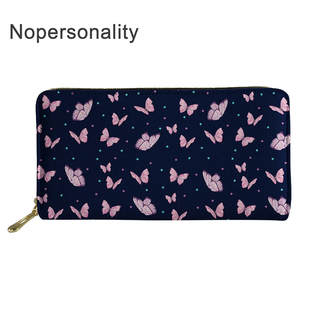 

Nopersonality Printing Butterfly Leather Wallets for Women Casual Femme Ladies Credit Card Holders Long Purse Phone Bags