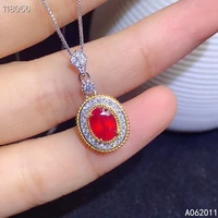 kjjeaxcmy fine jewelry natural ruby 925 sterling silver noble girl gemstone pendant necklace chain support test hot selling