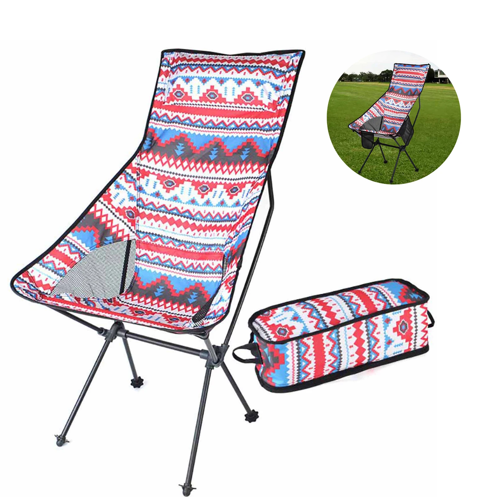 

Portable Ethnic Pattern Folding Chair Waterproof Camping Beach Chair High Load Fishing Hiking Picnic Beach Seat Outdoor Tools