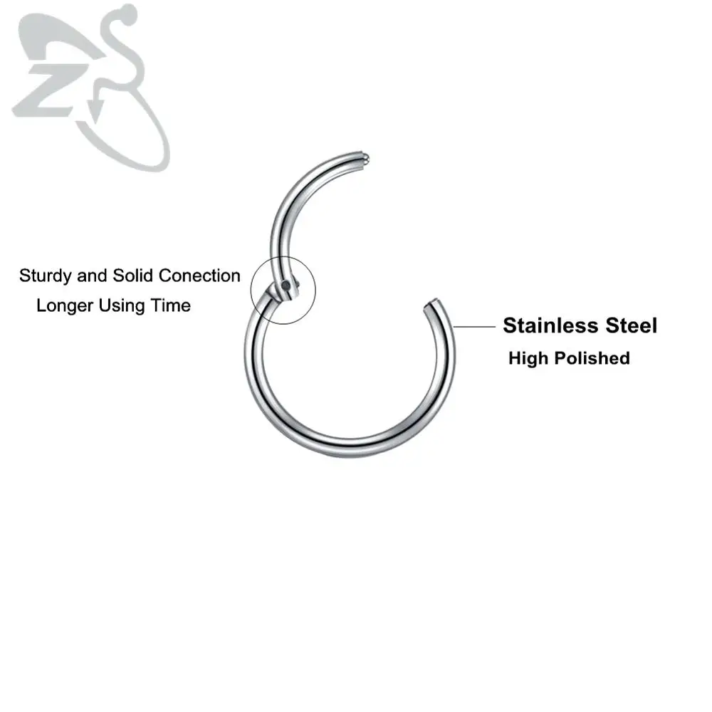 ZS 4 пара/лот Спиральные серьги хрящи циркониевые кольца для перегородки носа