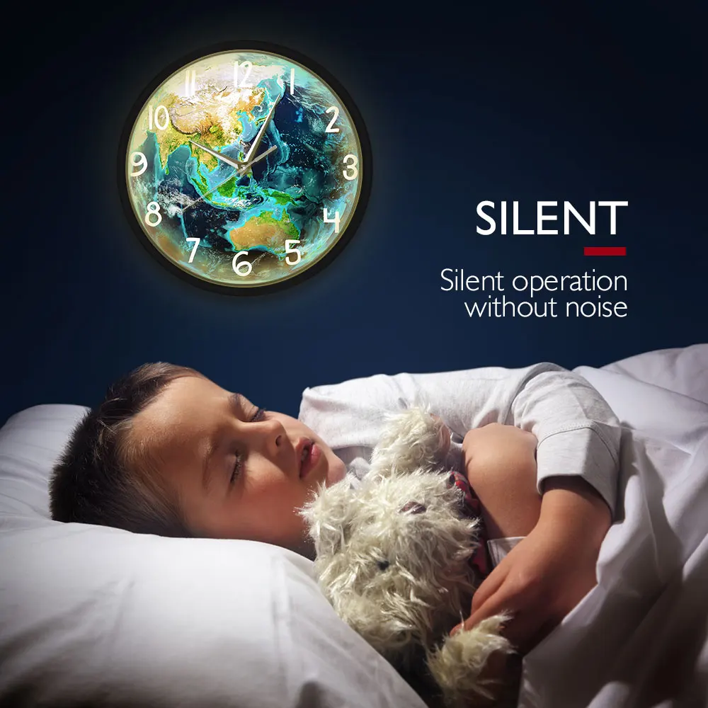 Светодиодные настенные часы с планетой земля активацией звуком ночсветильник