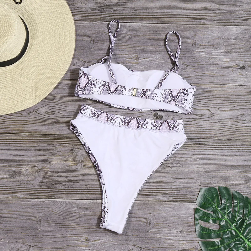 Сексуальный Одноцветный комплект бикини с леопардовым принтом высокой талией