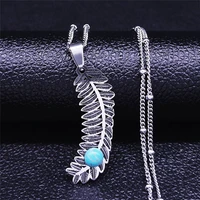 bohemian feathers natural stone stainless steel chain necklaces silver color boho necklace jewelry bijoux femme n4094s04