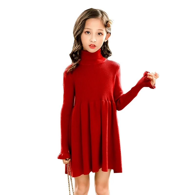 Милое трикотажное платье для маленьких девочек рождественское красное до колена