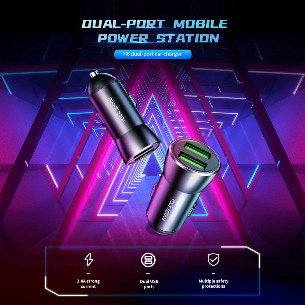 Пространства рок с двойным портом USB быстрое автомобильное зарядное устройство