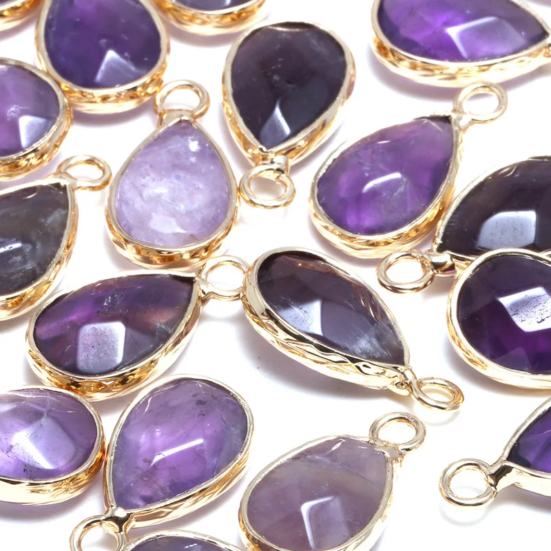 

New natural stone pendant drop-shaped purple quartzs faceted pendant necklace for DIY jewelry best birthday gift size 10x14mm
