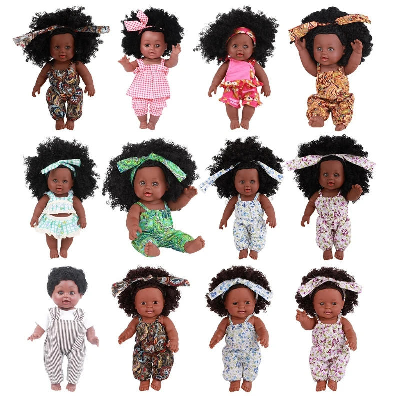

12-дюймовая кукла-Реборн, афроамериканская кукла, Интерактивная игрушка, мягкая виниловая кукла-имитация, которая выглядит реально с африка...