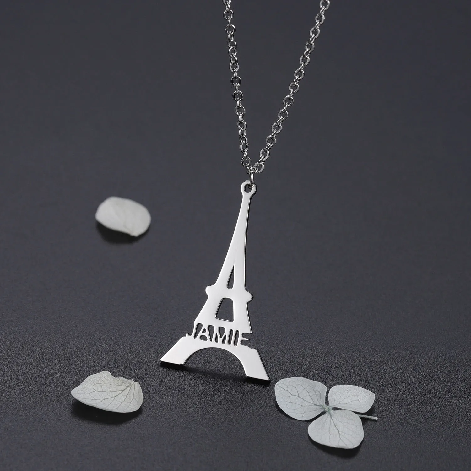 

Personalized Name Necklace With Eiffel Tower Customized Nameplate For Birthday Party Gift Gold Stainless Steel Choker Jewelry