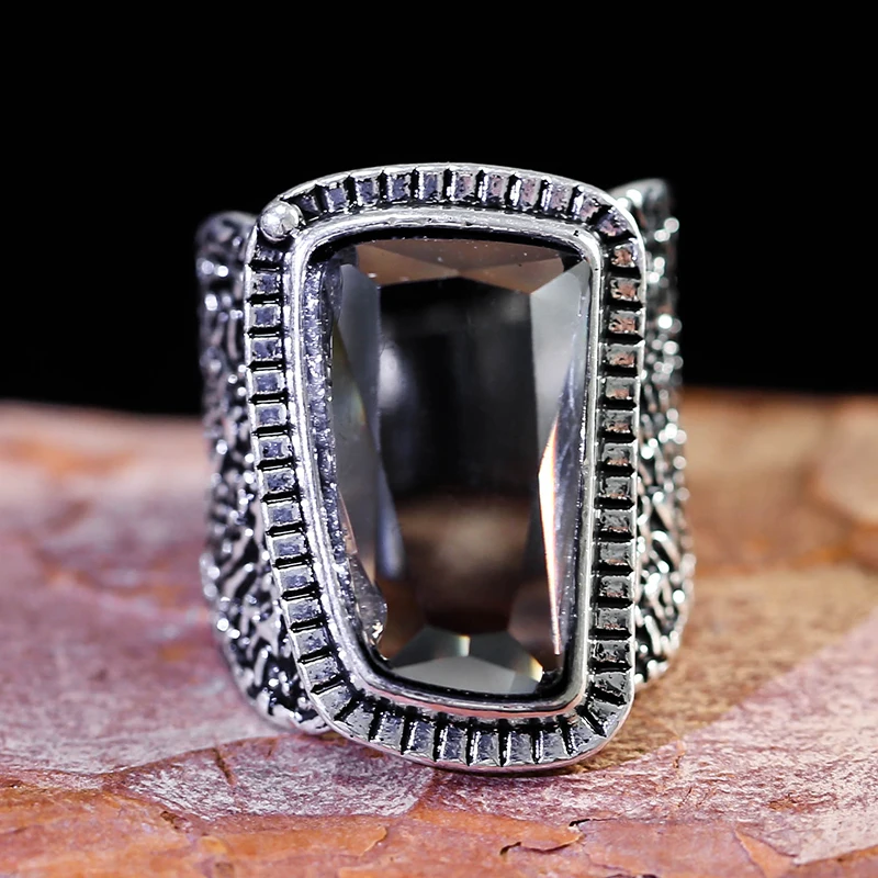

Vintage Punk Geometric Black CZ Stone Rings Turkish Tribal Steampunk Finger Knuckle Ring Men Women Jewelry Z4M038